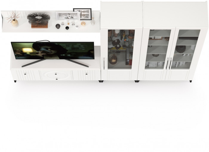 Валенсия Гостиная № 077, ЛДСП белый шагрень/МДФ белый шагрень