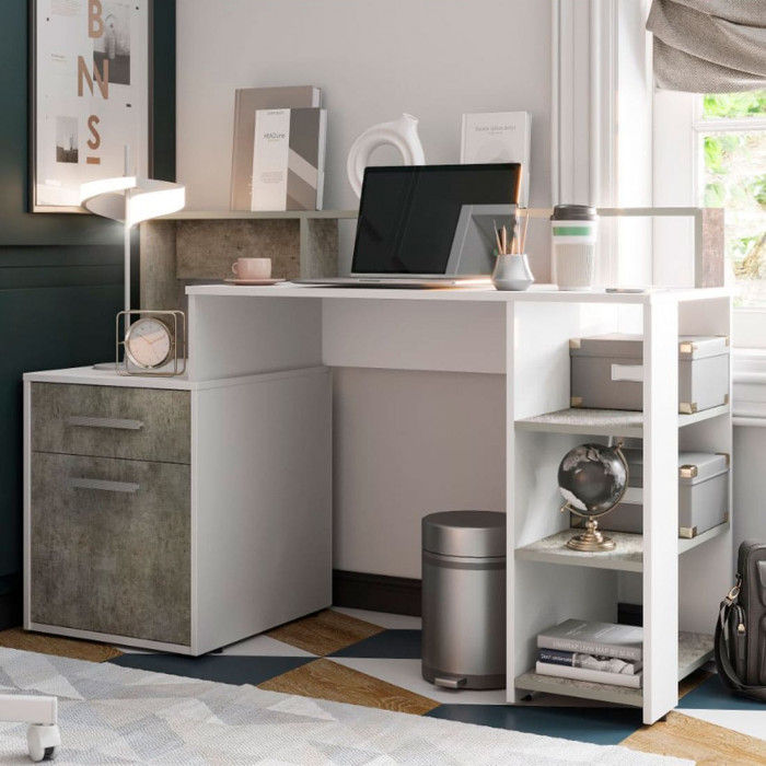 Стол компьютерный "Лайф" бетон/белый