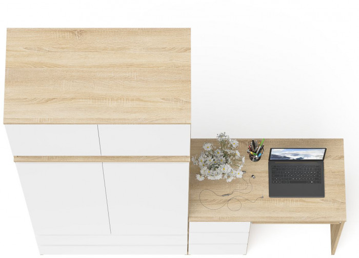 Мори компьютерный стол МС-6 левый + Шкаф МШ900.1 + Антресоль МА900.1, дуб сонома/белый