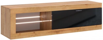 Прага Тумба ТВ мини Дуб Вотан/Черный глянец