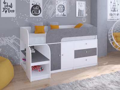 Кровать чердак Астра 9 V1 Белый/Железный Камень