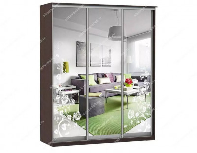 Шкаф купе Модерн 1776х600 3-х дверный 2-х секционный зеркальный с пескоструем №3 венге