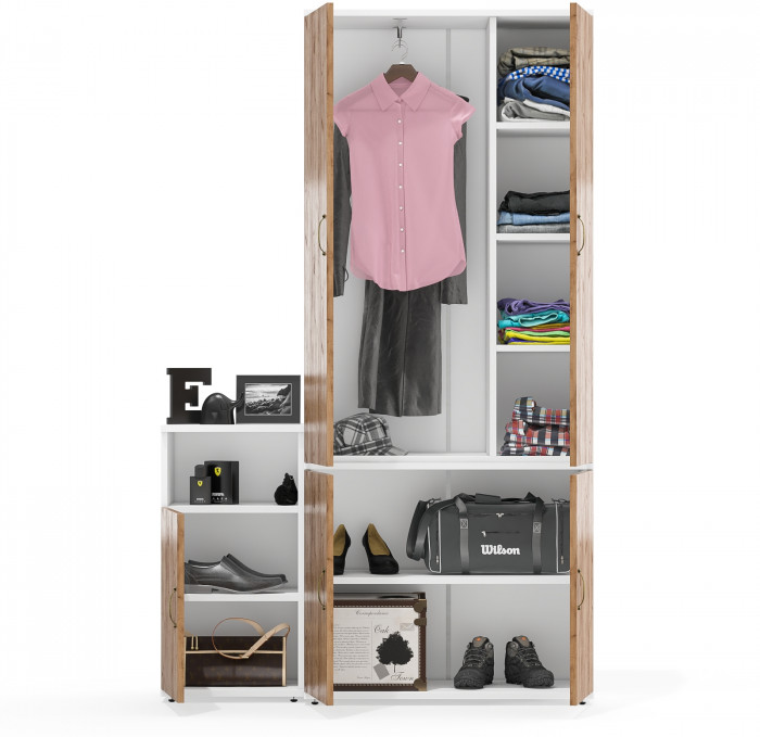 Лидер-8 Шкаф МД 20Б + Тумба МД 3.19, цвет белый шагрень/крафт золото, ШхГхВ 120х37,5х190 см., НЕ универсальная сборка