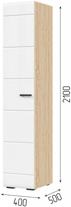 ЛИБЕРТИ ШК 01 Шкаф 400 (400х2100х500) Фасад МДФ БЕЛЫЙ ГЛЯНЕЦ/Корпус ДУБ СОНОМА