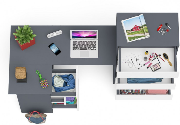 Мори Стол компьютерный МС-16 левый + Комод МК700.5, цвет графит/белый, ШхГхВ 194,8х84,9х114 см., выдвижные ящики слева, НЕ универсальная сборка