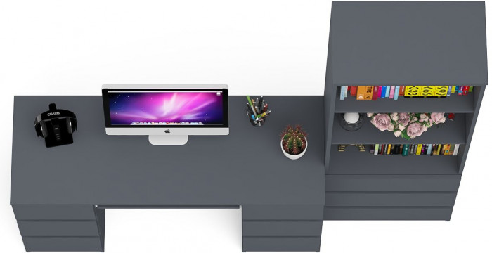 Мори Стол компьютерный МС-2 + Стеллаж МСТ600.3, цвет графит, ШхГхВ 195,8х50х179,6 см., универсальная сборка