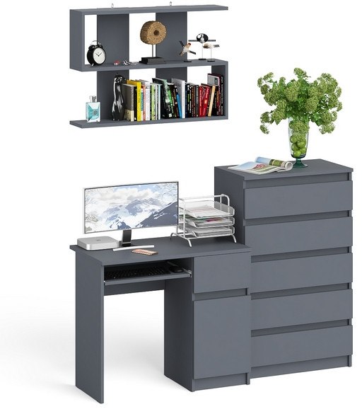 Мори Стол компьютерный МС-1 правый + Комод МК700.5 + Полка 900, цвет графит, ШхГхВ 160,4х50х209,6 см., НЕ универсальная сборка
