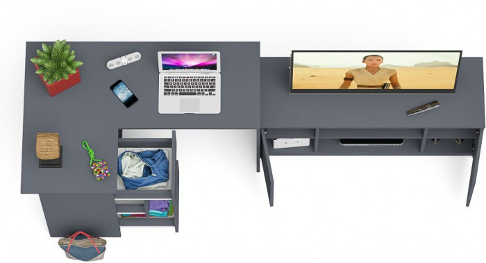 Мори Стол компьютерный МС-16 левый + Тумба МТВ1200.1, цвет графит, ШхГхВ 244,8х84,9х76,6 см., выдвижные ящики слева, НЕ универсальная сборка