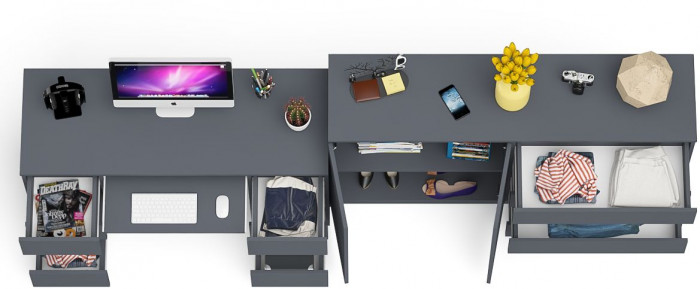 Мори Стол компьютерный МС-2 + Комод МК1600.1, цвет графит, ШхГхВ 295,8х50х94 см., универсальная сборка