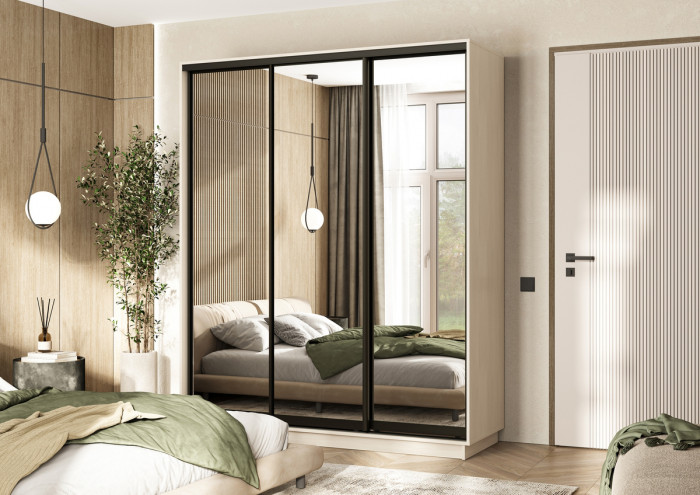 Шкаф-купе 1800 Тринити NEW с зеркалом, Сандал светлый