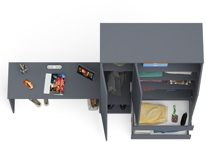 Мори Стол письменный МСП1200.1 + Шкаф МШ1200.1, цвет графит, ШхГхВ 240,8х50,4х209,6 см., универсальная сборка