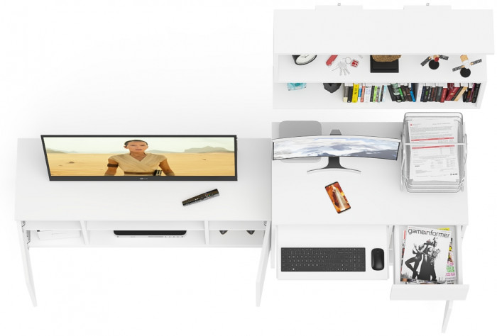 Мори компьютерный стол МС-1 правый + Тумба МТВ1200.1 + Полка 900, белый