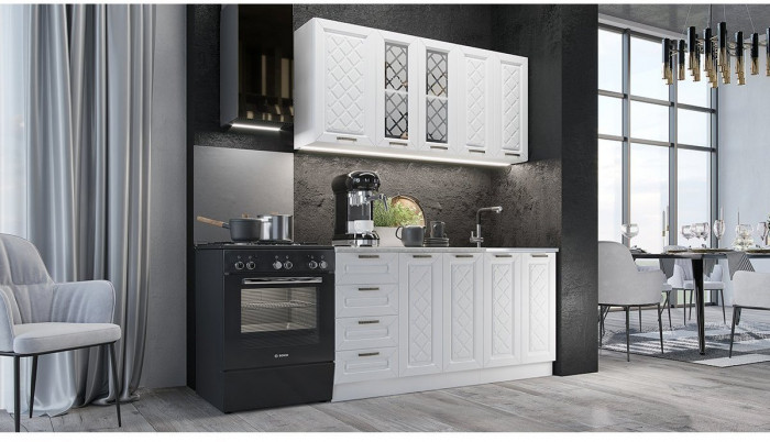 Кухня МДФ Агава 1600, Акация белая/Трюфель