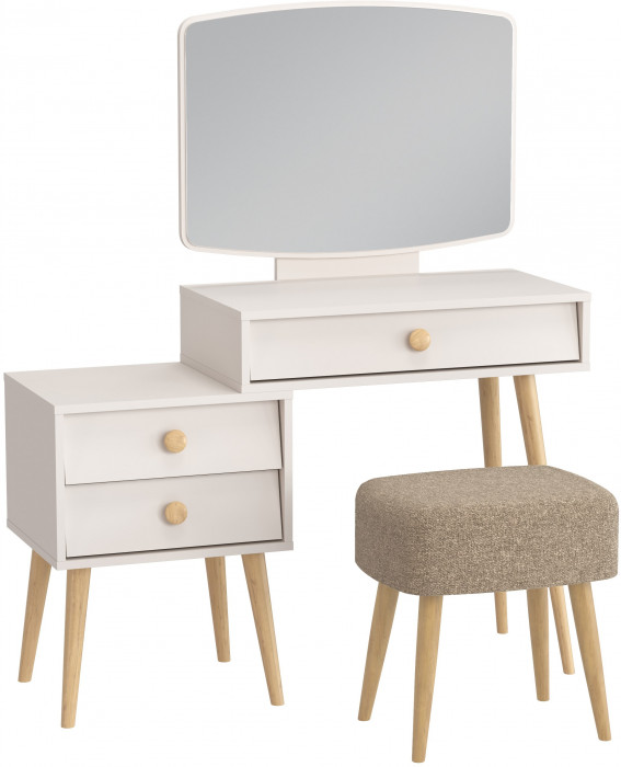 Афина Спальня 4-25901М1к.с. Трюмо + Банкетка 6-5135ТКШкор Полли, цвет кашемир серый/ткань коричневая, ШхГхВ 105х38,6х129 + 44х34х45 см., универс. сб.