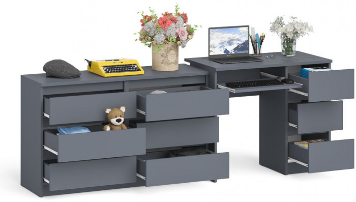 Мори Стол компьютерный МС-6 правый + Комод МК1200.6, цвет графит, ШхГхВ 210,4х50х76,6 см., выдвижные ящики справа, НЕ универсальная сборка