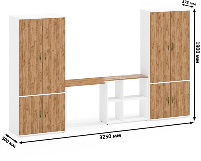 Лидер-8 Шкаф МД 20Б + Стол + Шкаф МД 19Б, белый шагрень/крафт золото