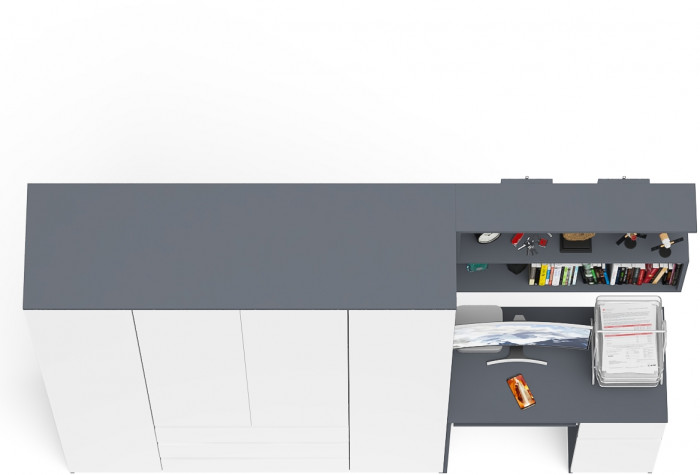 Мори Стол компьютерный МС-1 правый + Шкаф МШ1600.1 + Полка 900, цвет графит/белый, ШхГхВ 250,4х50,4х209,6 см., НЕ универсальная сборка