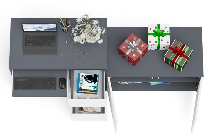 Мори Стол компьютерный МС-6 правый + Тумба МА900.1, цвет графит/белый, ШхГхВ 180,4х50,4х76,6 см., выдвижные ящики справа, НЕ универсальная сборка