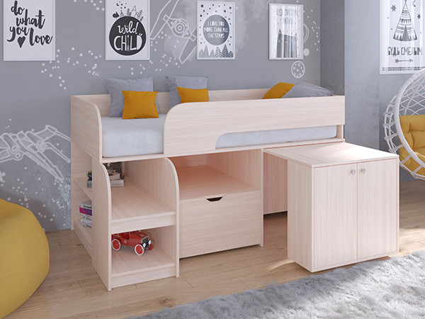 Кровать чердак Астра 9 V9 Дуб молочный/Дуб молочный