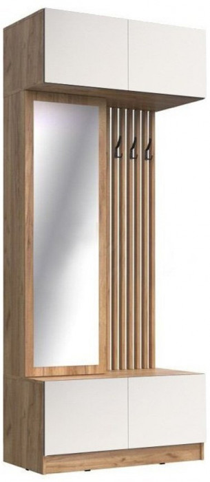 Модульная прихожая Роджина, композиция 1 (Белый глянец, Дуб Крафт Золотой)