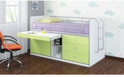 Кровать-чердак Дюймовочка-6 90х200, зеленая