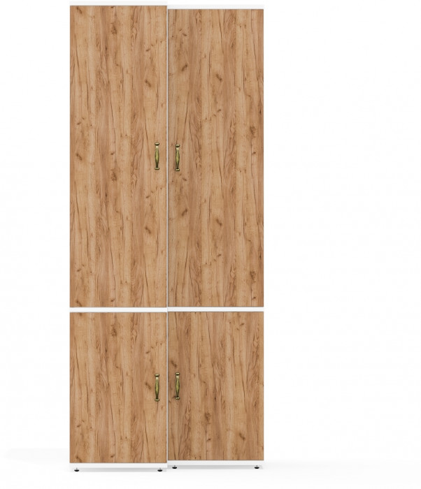 Лидер-8 Модуль Пенал МД 22Б + Пенал МД 23Б, цвет белый шагрень/крафт золото, ШхГхВ 80х50х190 см., универсальная сборка