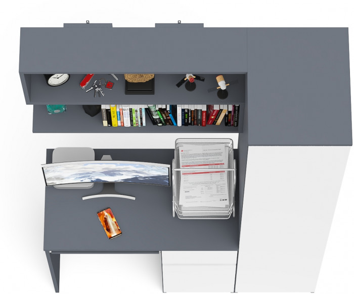 Мори Стол компьютерный МС-1 правый + Пенал МШ400.1 + Полка 900, цвет графит/белый, ШхГхВ 130,4х50,4х209,6 см., НЕ универсальная сборка