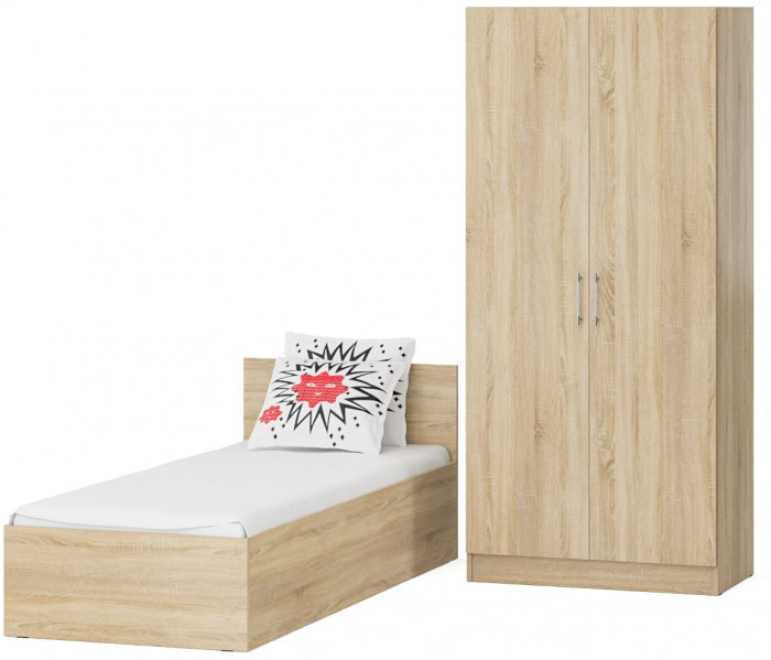 Кровать 0800 + Шкаф 2-х створчатый Стандарт, цвет дуб сонома, ШхГхВ 83,5х203,5х70 + 90х52х200 см., сп.м. 800х2000 мм., без матраса, основание есть