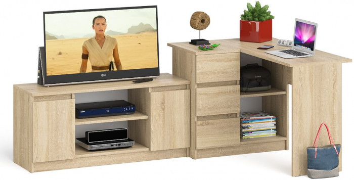 Мори Стол компьютерный МС-16 левый + Тумба МТВ1200.1, цвет дуб сонома, ШхГхВ 244,8х84,9х76,6 см., выдвижные ящики слева, НЕ универсальная сборка