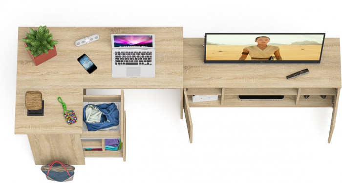Мори Стол компьютерный МС-16 левый + Тумба МТВ1200.1, цвет дуб сонома, ШхГхВ 244,8х84,9х76,6 см., выдвижные ящики слева, НЕ универсальная сборка