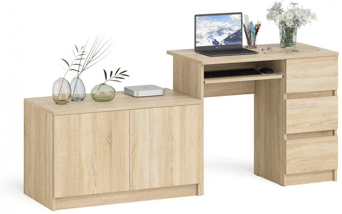 Мори Стол компьютерный МС-6 правый + Тумба МА900.1, цвет дуб сонома, ШхГхВ 180,4х50,4х76,6 см., выдвижные ящики справа, НЕ универсальная сборка