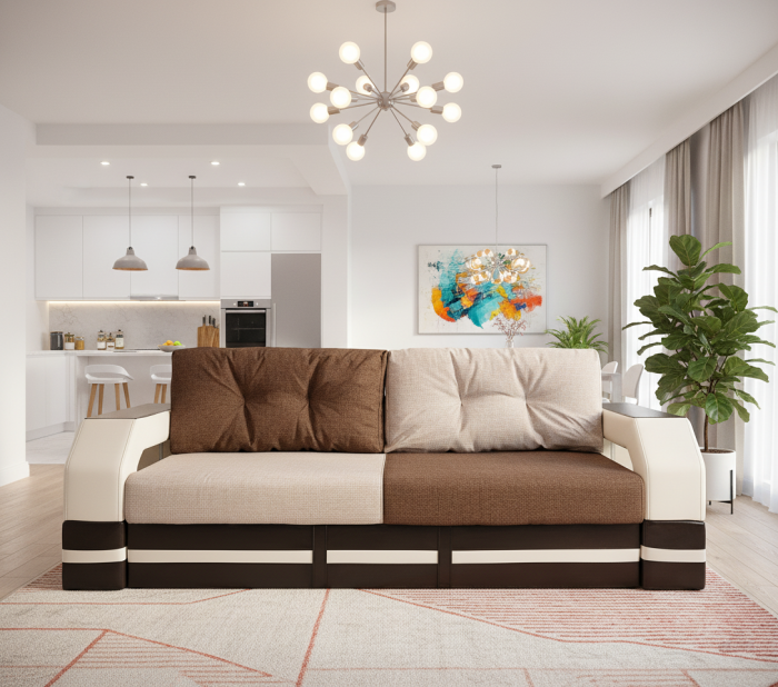 Диван-еврокнижка Манчестер 160х200, с подсветкой, велюр/экокожа комби