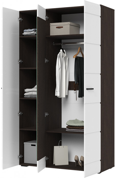 ЛИБЕРТИ ШК 03 Шкаф 3-х створчатый (1200х2100х500) Фасад МДФ БЕЛЫЙ ГЛЯНЕЦ/Корпус ВЕНГЕ