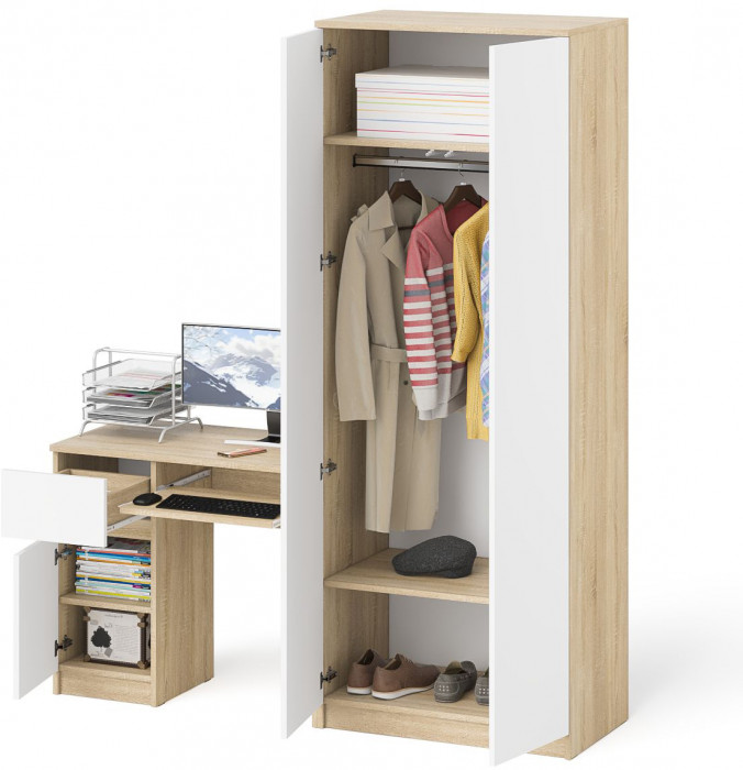Мори Стол компьютерный МС-1 левый + Шкаф МШ800.1, цвет дуб сонома/белый, ШхГхВ 170,4х50,4х209,6 см., выдвижной ящик слева, НЕ универсальная сборка