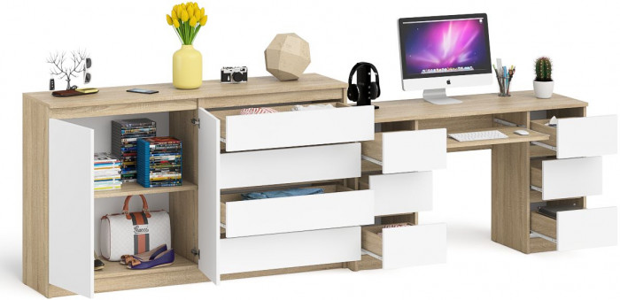 Мори Стол компьютерный МС-2 + Комод МК1600.1, цвет дуб сонома/белый, ШхГхВ 295,8х50х94 см., универсальная сборка