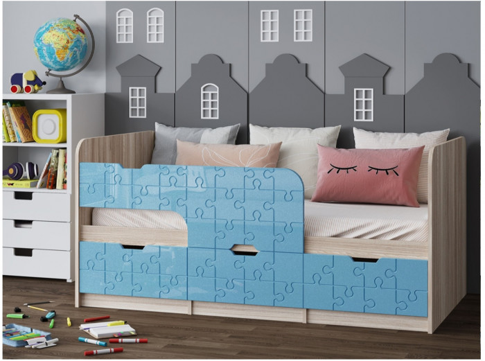 Детская кровать Юниор-9, 80х160 (Ваниль глянец, Ясень шимо светлый)