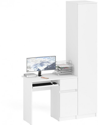 Мори Стол компьютерный МС-1 правый + Пенал МШ400.1, цвет белый, ШхГхВ 130,4х50,4х209,6 см., выдвижной ящик справа, НЕ универсальная сборка