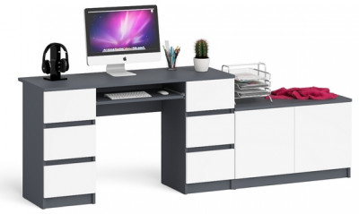 Мори Стол компьютерный МС-2 + Тумба МА900.1, цвет графит/белый, ШхГхВ 225,8х50,4х76,6 см., универсальная сборка