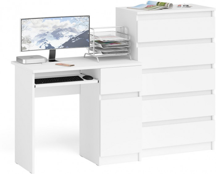 Мори Стол компьютерный МС-1 правый + Комод МК700.5, цвет белый, ШхГхВ 160,4х50х114 см., выдвижной ящик справа, НЕ универсальная сборка