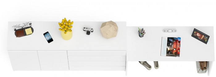 Мори Стол письменный МСП1200.1 + Комод МК1600.1, цвет белый, ШхГхВ 280,8х50х94 см., универсальная сборка