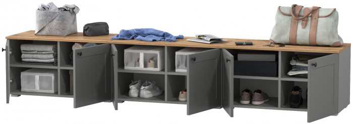 Остин 13.257 Тумба + 13.257 Тумба + 13.257 Тумба, цвет серый графит/дуб крафт золотой, ШхГхВ 240х41,9х43,7 см.