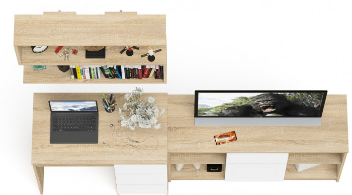 Мори компьютерный стол МС-6 правый + Тумба МТВ1204.1 + Полка 900, дуб сонома/белый