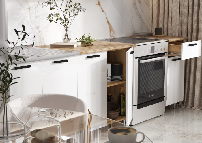 Кухня Рио NEW 2,0/900м (490) Компановка №4, Дуб крафт/Белый глянец