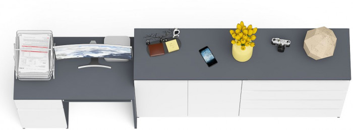 Мори Стол компьютерный МС-1 левый + Комод МК1600.1, цвет графит/белый, ШхГхВ 250,4х50х94 см., выдвижной ящик слева, НЕ универсальная сборка