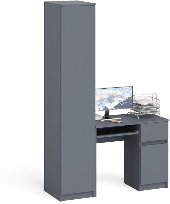 Мори Стол компьютерный МС-1 правый + Пенал МШ400.1, цвет графит, ШхГхВ 130,4х50,4х209,6 см., выдвижной ящик справа, НЕ универсальная сборка