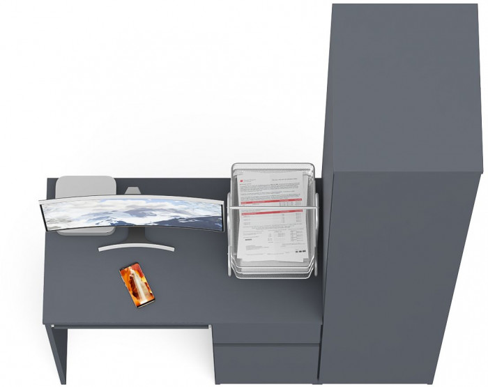 Мори Стол компьютерный МС-1 правый + Пенал МШ400.1, цвет графит, ШхГхВ 130,4х50,4х209,6 см., выдвижной ящик справа, НЕ универсальная сборка