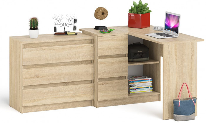Мори Стол компьютерный МС-16 левый + Комод МК800.1, цвет дуб сонома, ШхГхВ 204,8х84,9х76,6 см., выдвижные ящики слева, НЕ универсальная сборка