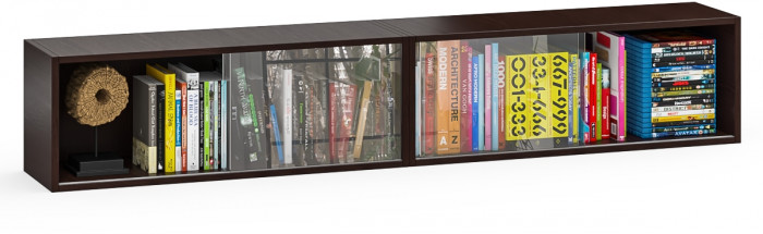 Две полки книжных С-МД-КН01, цвет венге, ШхГхВ размер каждой полки в отдельности: 83х25х30 см., стеклянные дверцы