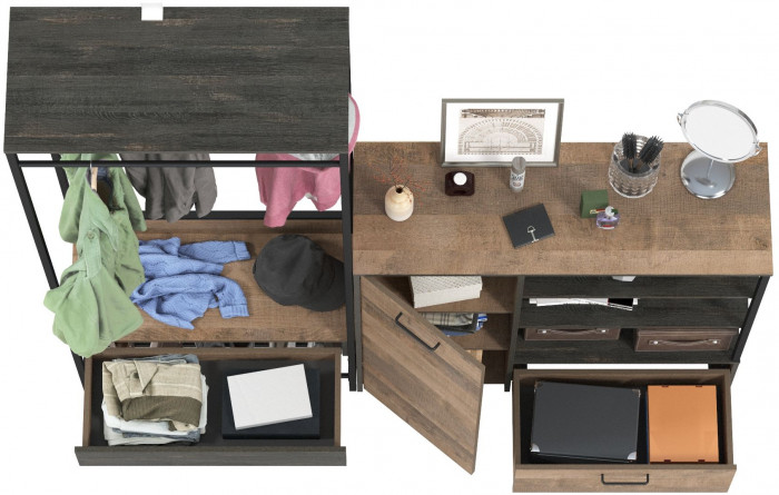 Трувор 15.120 Прихожая + 13.307.01 Комод, цвет дуб гранж песочный/интра, ШхГхВ 189х36,9х194,2 см., универсальная сборка