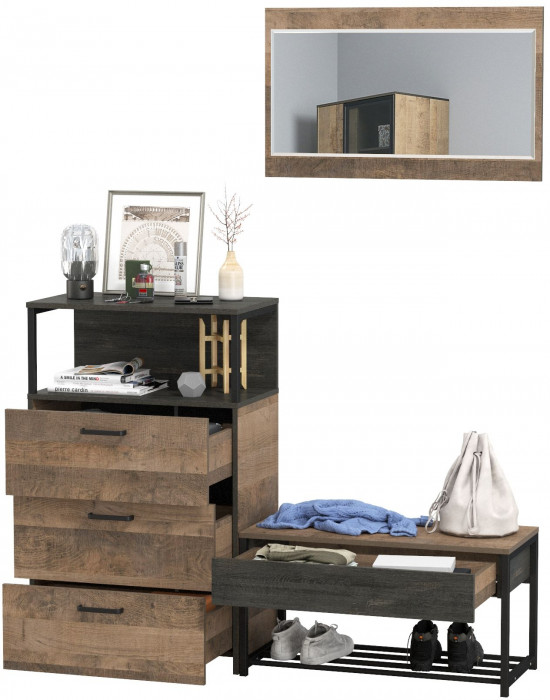 Трувор Прихожая 196, цвет дуб гранж песочный/интра, ШхГхВ 146х37х195 см., универсальная сборка